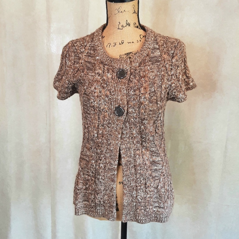 Dressbarn Brown Knit Button Short Sleeve Cardigan Size M